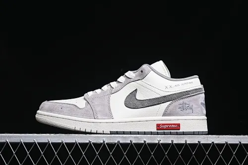 All categories Air Jordan Jordan series basketball shoes Air Jordan 1 Low High-end customized low-top sneakers Air Jordan 1 Low AJ1 Joe 1 Stussy joint-grey and white double with red label High-end customized low-top retro basketball shoes SJ9950-031